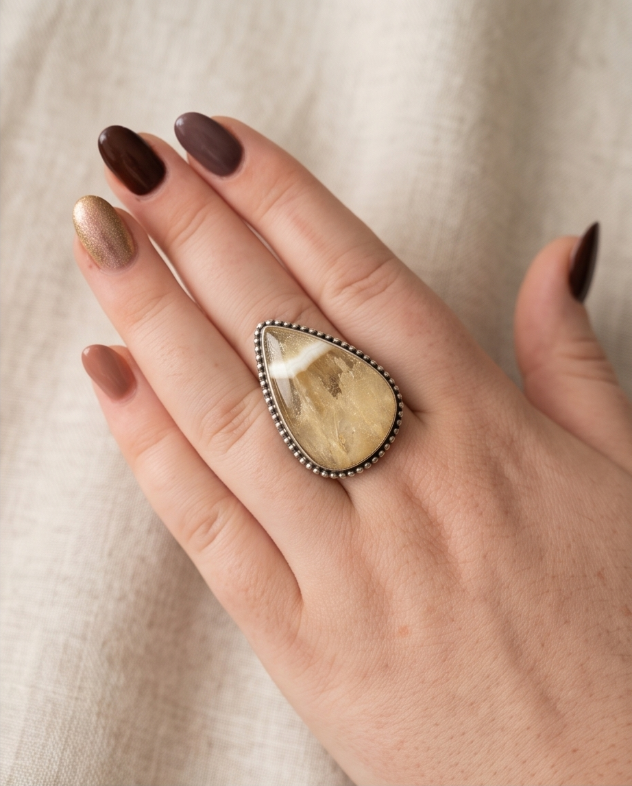 Anello regolabile in Calcite Gialla