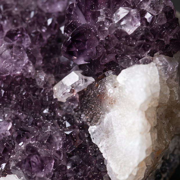 Drusa di Ametista con inclusioni di Calcite bianca