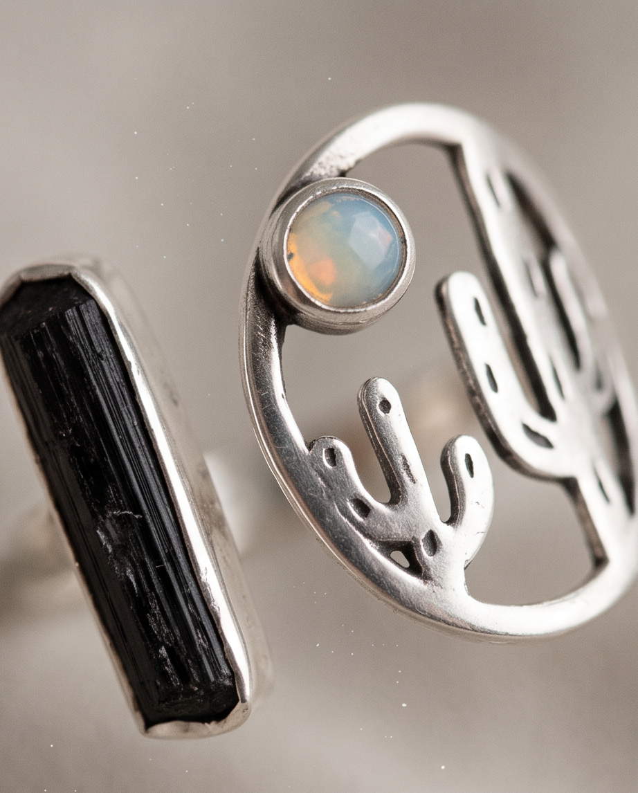 Anello Combo Labradorite e Tormalina