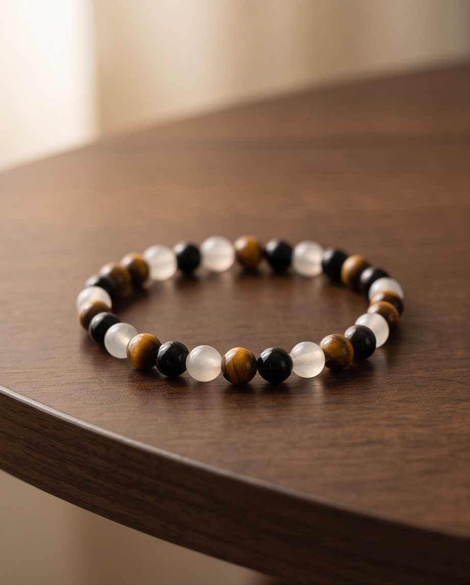 Bracciale Totale protezione ( Tormalina, Occhio di tigre, Labradorite bianca ) 4 millimetri