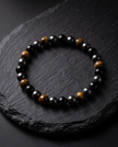 Bracciale tripla protezione ( Occhio di tigre, Ematite, Ossidiana ) 4 millimetri