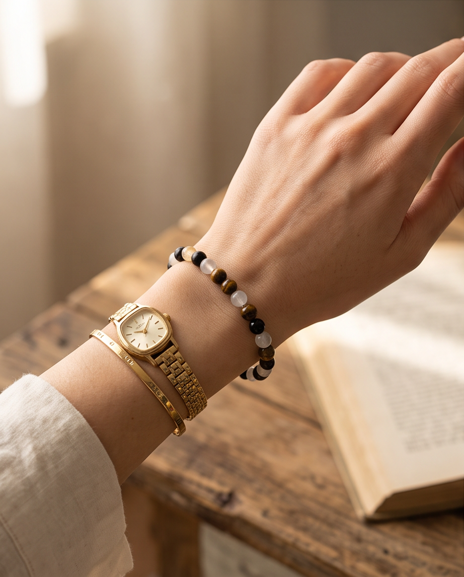 Bracciale Totale protezione ( Tormalina, Occhio di tigre, Labradorite bianca ) 4 millimetri