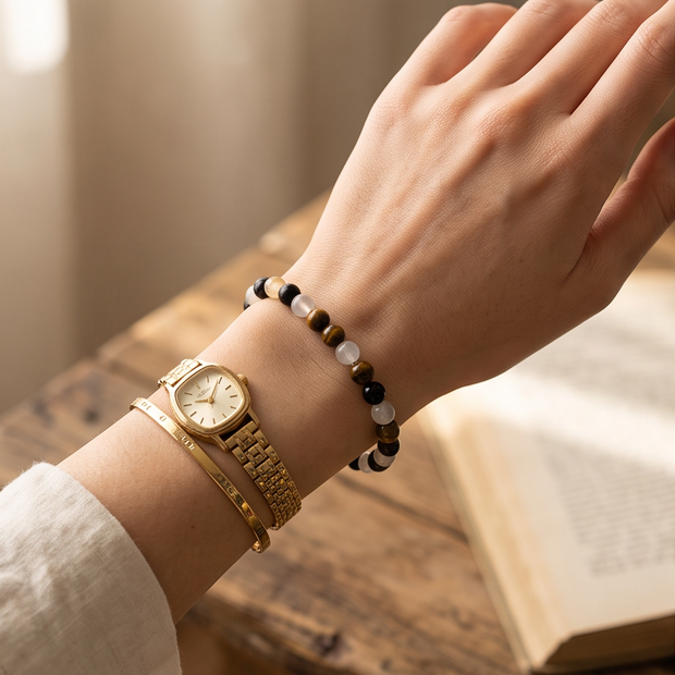 Bracciale Totale protezione ( Tormalina, Occhio di tigre, Labradorite bianca ) 4 millimetri
