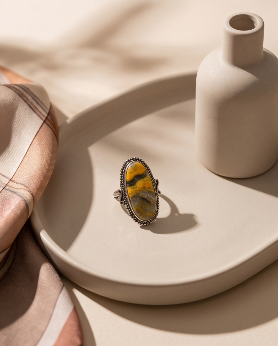 Anello regolabile in Diaspro Bubblebee