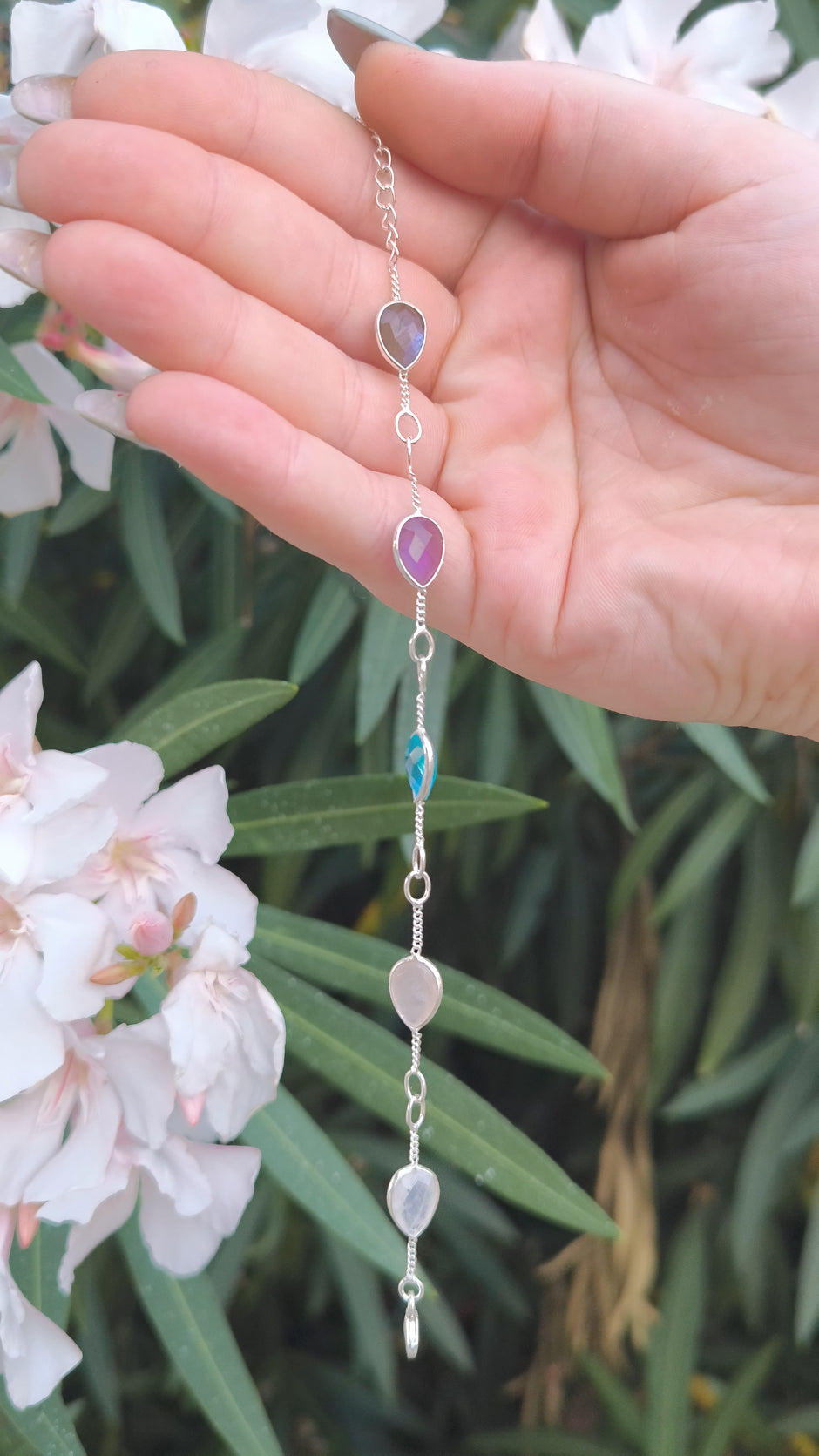 Bracciale Combo Goccia Ametista + Labradorite verde + Topazio + Quarzo rosa + Labradorite bianca