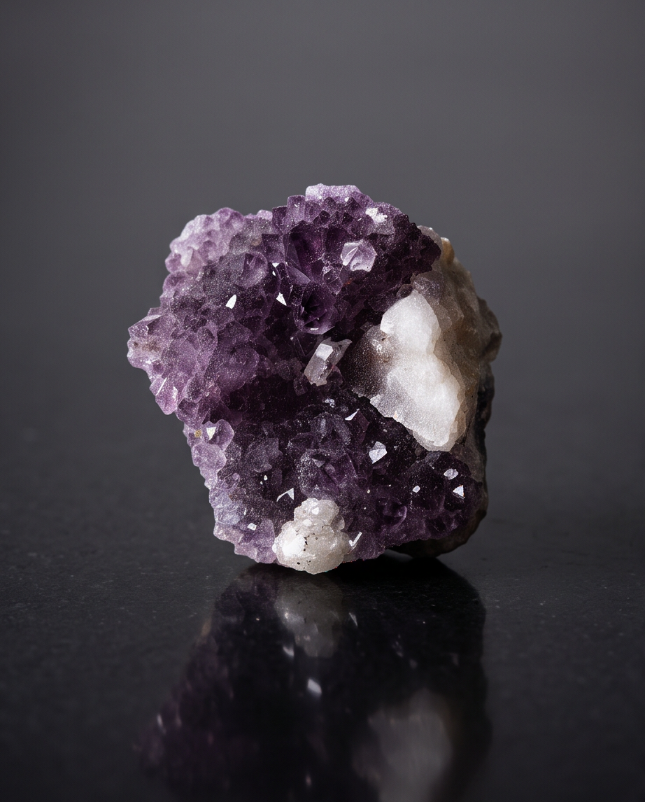 Drusa di Ametista con inclusioni di Calcite bianca