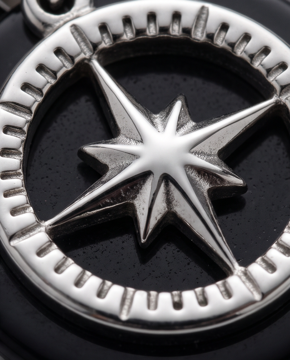 Ciondoli in Acciaio Specchio di Ossidiana Bussola