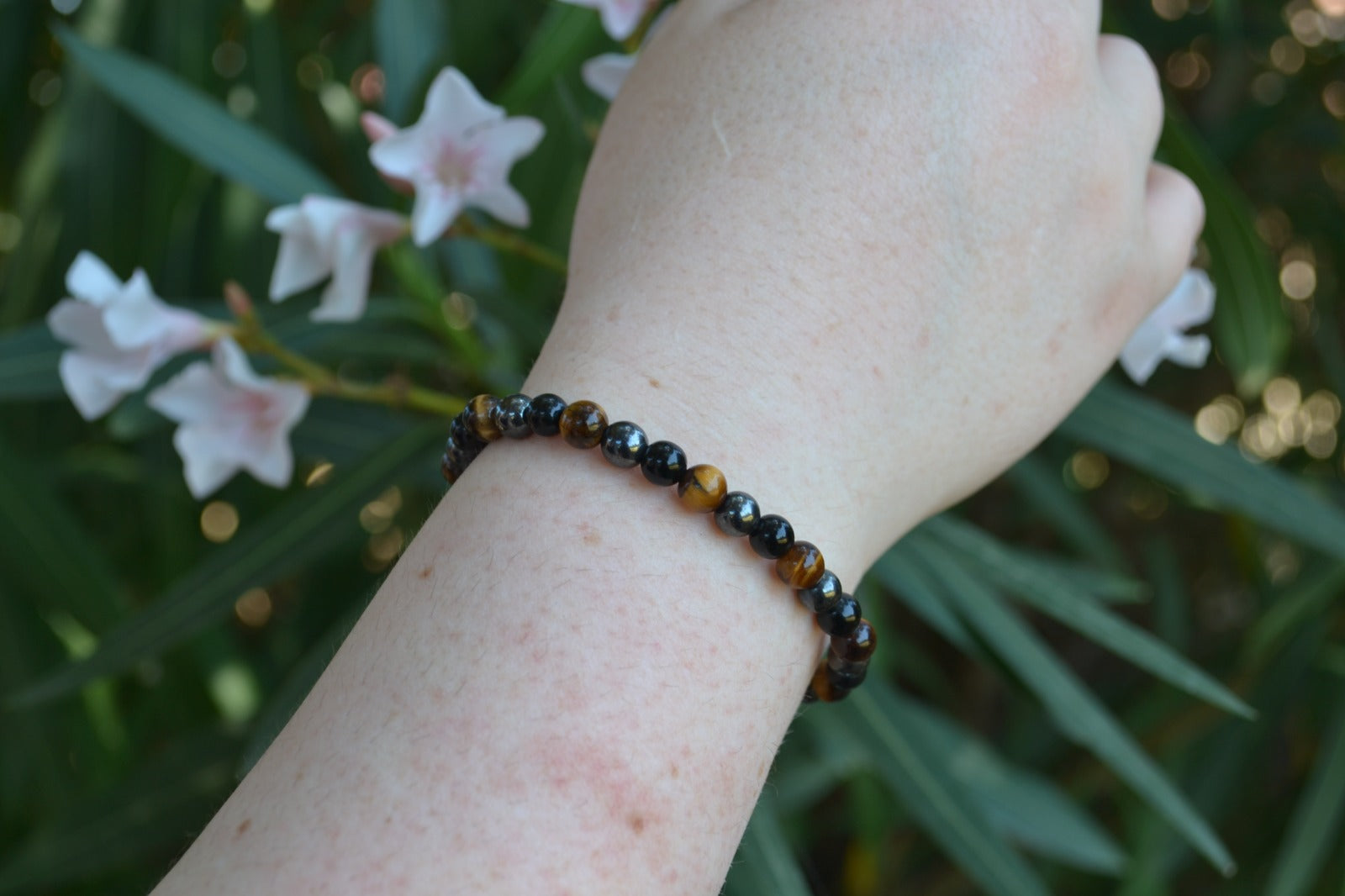 Bracciale tripla protezione ( Occhio di tigre, Ematite, Ossidiana ) 4 millimetri