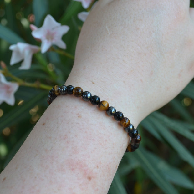 Bracciale tripla protezione ( Occhio di tigre, Ematite, Ossidiana ) 4 millimetri
