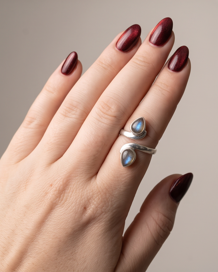 Anello Doppia Goccia in Labradorite