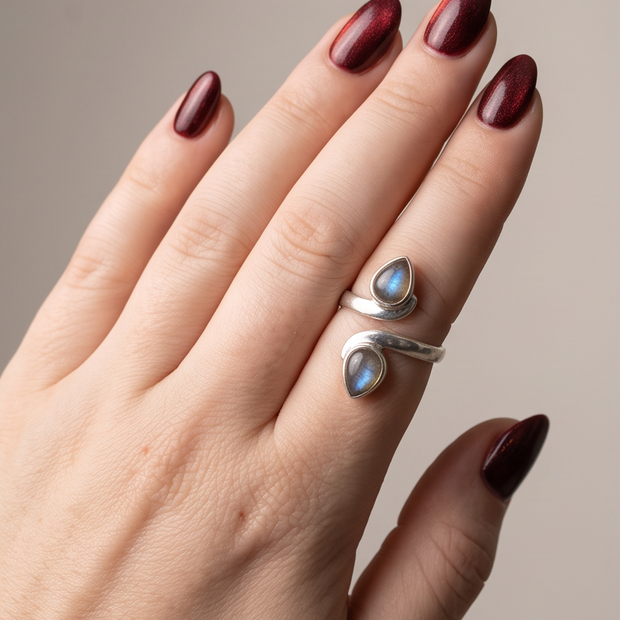 Anello Doppia Goccia in Labradorite