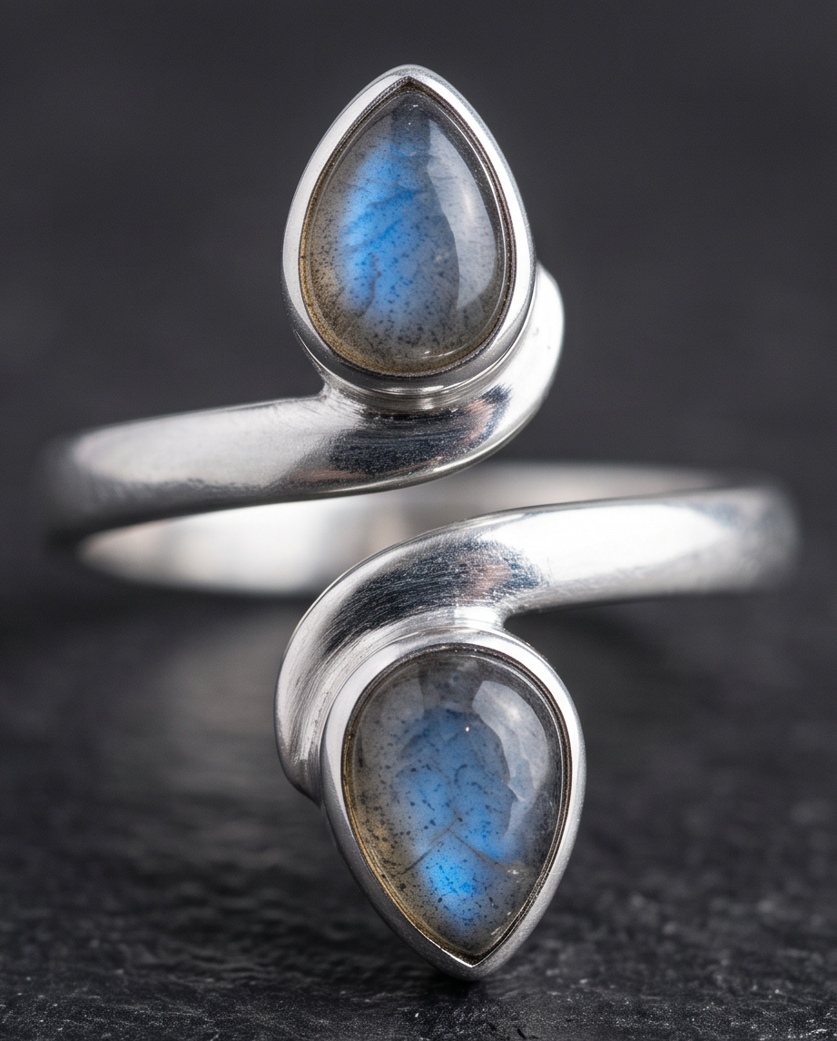Anello Doppia Goccia in Labradorite